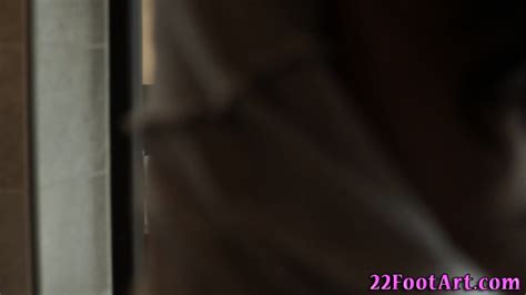 Babe With Stockings Tugs Cum On Feet