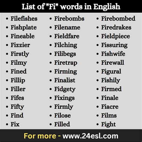 List Of Fi Words In English Esl