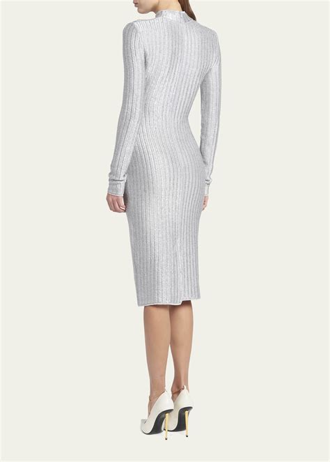 Tom Ford Metallic Knit Turtleneck Midi Dress Bergdorf Goodman