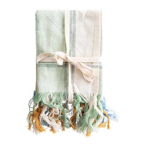 Cotton Tea Towels with Fringe, 3 Colors, Set of 3 | Hope Flower Farm