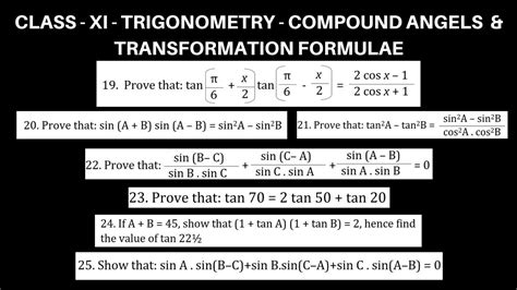 Compound Angles And Transformation Formulae Sum 19 To 25 Class 11 Maths Youtube