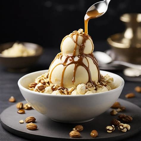 Premium Photo | Luxurious Ice Cream with Caramel Drizzle generate by AI