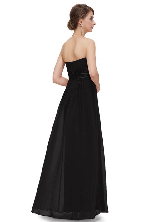 Strapless Ruched Bust Black Chiffon Long Bridesmaid Dress 43