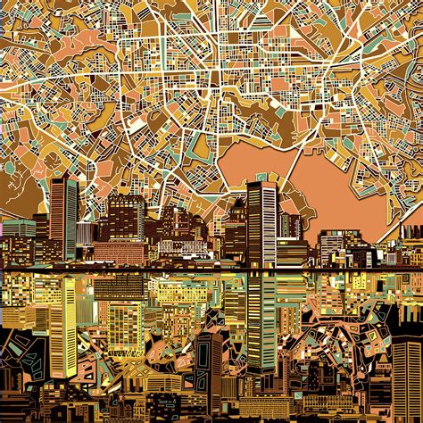 Baltimore Skyline Abstract 2 Painting By Bekim M Fine Art America