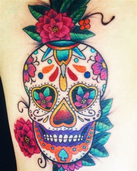 Mexican sugar skull. Done by Eddy Rivera, Rainbow Tattoo, Quetetaro ...