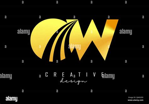 Creative Golden Letter Ow O W Logo With Leading Lines And Road Concept