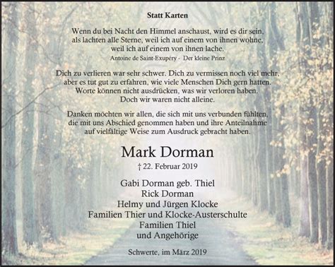 Traueranzeigen Von Mark Dorman Sich Erinnern De