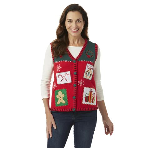 Holiday Editions Womens Christmas Sweater Vest Candy Canes