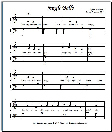 Jingle Bells Free Sheet Music For Beginner Piano Students Free Piano