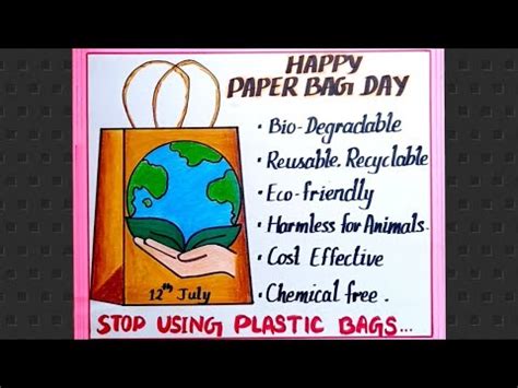 Paper Bag Day Drawing Stop Using Plastic Bags Poster Drawing World