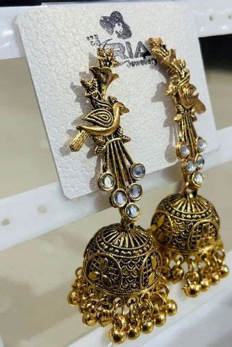 Golden Brass Riya Gold Plated Jhumka Earrings Size 4 5 Inch Length