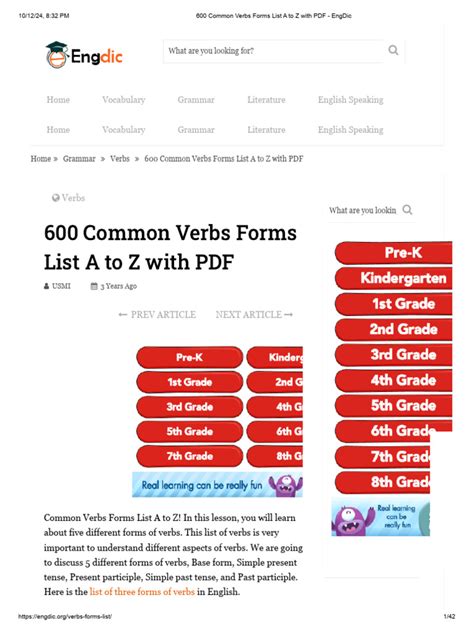 600 Common Verbs Forms List A To Z With Pdf Engdic Pdf