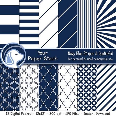 Navy Blue Striped Digital Paper Blue Stripes And Quatrefoil Patterns