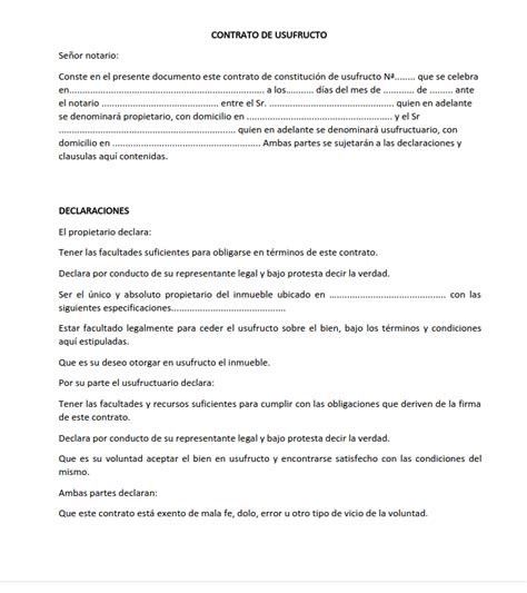 Contrato De Usufructo Ejemplos Formatos Word Pdf