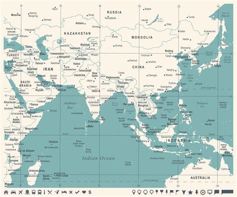 Southern Asia Map - Vintage Vector Illustration Stock Illustration ...