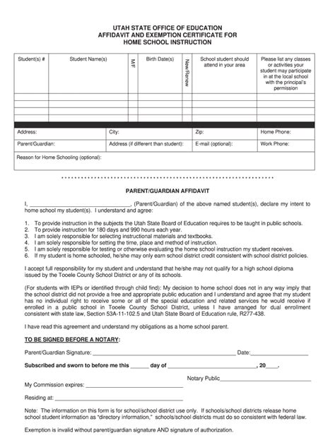 Homeschool Affidavit Form