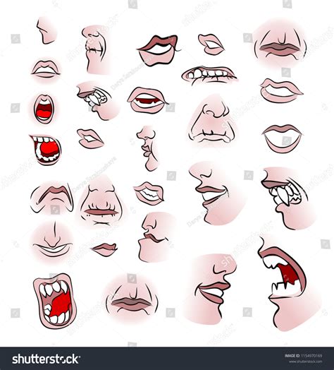 Large Set Mouths Lips Style Comic Stock Vector Royalty Free