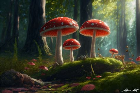 Cute Colorful Mushrooms in Forest Graphic by Alone Art · Creative Fabrica