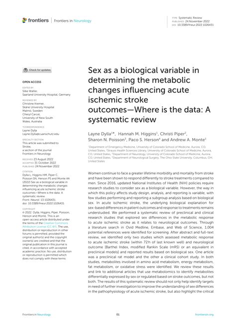 Pdf Sex As A Biological Variable In Determining The Metabolic Changes