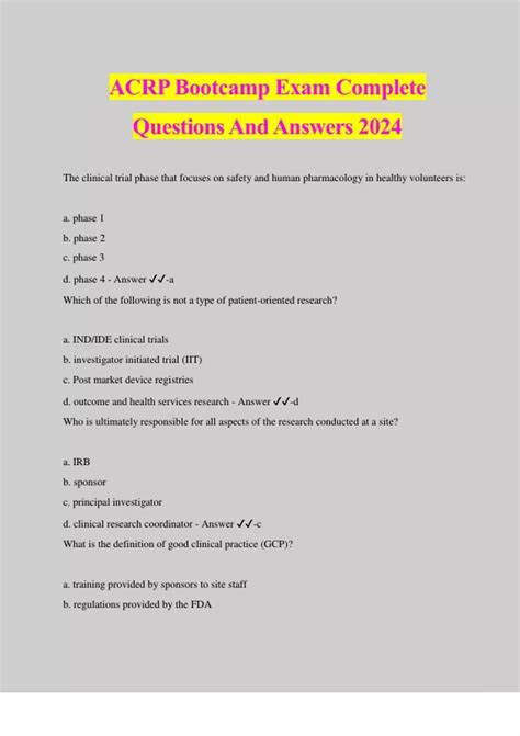 ACRP Bootcamp Exam Complete Questions And Answers 2024 ACRP CCRC