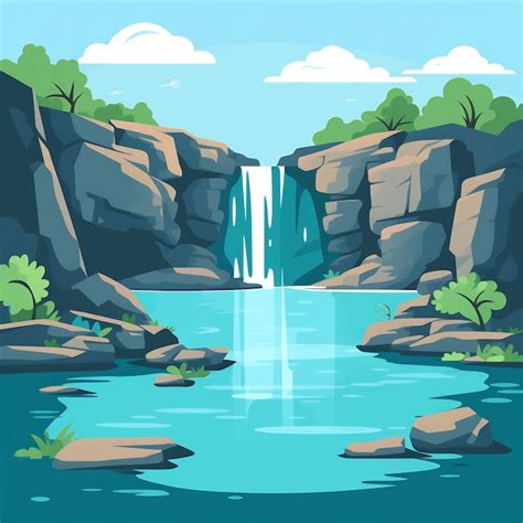 Premium AI Image | a painting of a waterfall with trees and a waterfall in the background