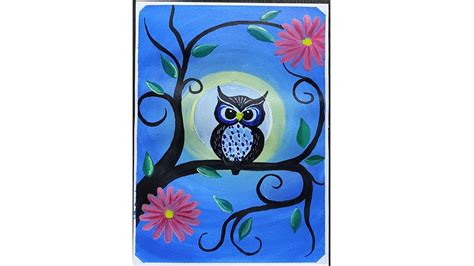 Owl Acrylic Painting Easy Painting On Ivory Paper For Beginners Art