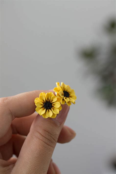 Yellow Sunflower Stud Earrings Handmade Unique Sunflowers Etsy