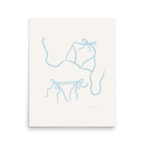 Skinny Dip 02 Light Blue Bikini Art Print Bikini Line Drawing Art Print Beach Print Line