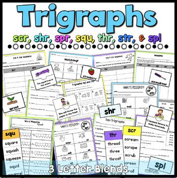 Trigraphs Letter Blends Scr Shr Spl Spr Squ Str And Thr Worksheets