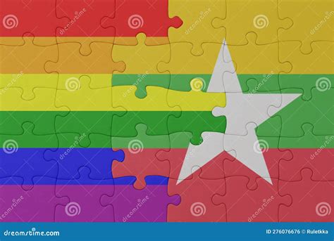 Puzzle With The Flag Of Rainbow Gay Pride And Myanmar Macro Stock Photo Image Of Lgbt