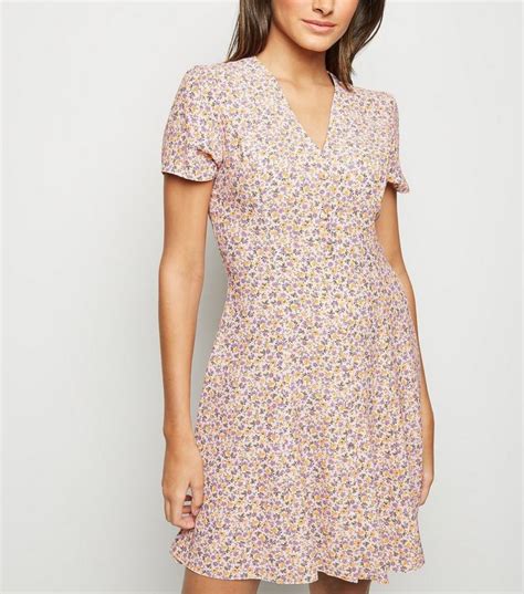 Pink Ditsy Floral Button Front Tea Dress New Look Tea Dress