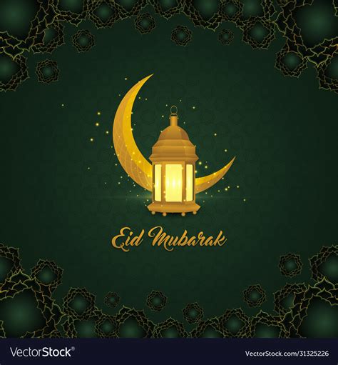 Eid mubarak islamic green wallpaper with shining Vector Image