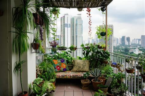 Premium Photo A Cozy Balcony Transformed Into A Lush Green Oasis