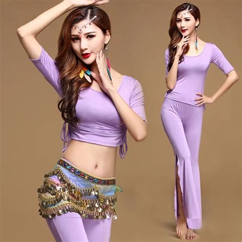 2017 Sexy Women Belly Dance Costumes 2pcs 3pcs Modal Top Skirt Belt