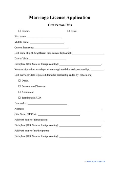 Marriage License Application Template Download Printable Pdf