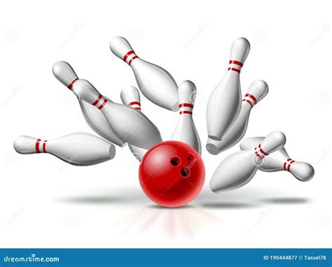 Red Bowling Ball Crashing Into The Pins Illustration Of Bowling Strike