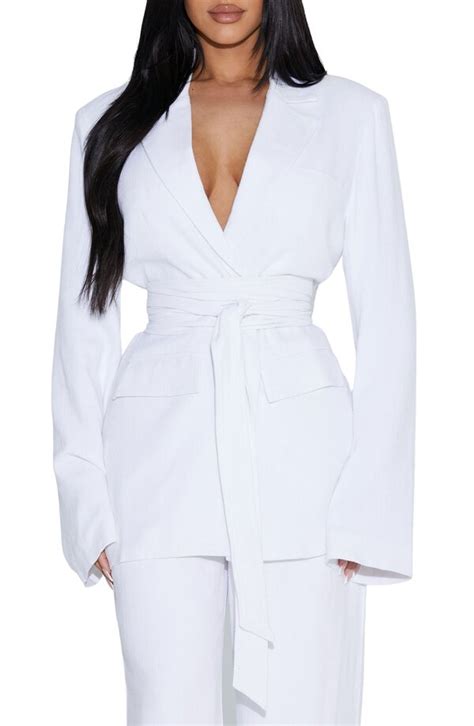 Naked Wardrobe The Extra Tie Waist Blazer White Editorialist