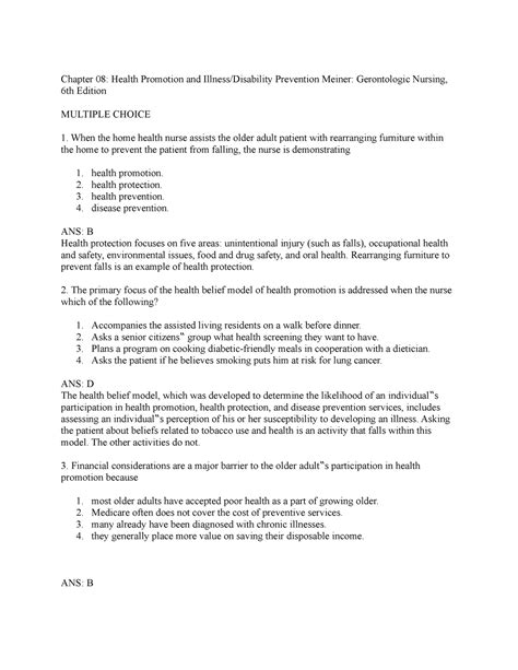 Nur Exam Exam Review Chapter Health Promotion And Illness