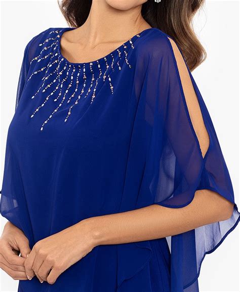 Xscape Womens Embellished Cape Overlay Sheath Dress Macys