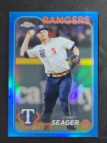 2024 Topps Chrome Baseball Corey Seager Blue Refractor 150 Rangers