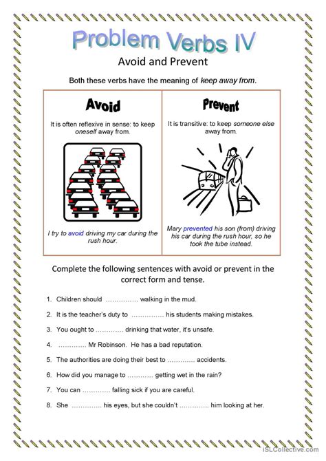 Problem Verbs Iv Avoid And Prevent English Esl Worksheets Pdf Doc