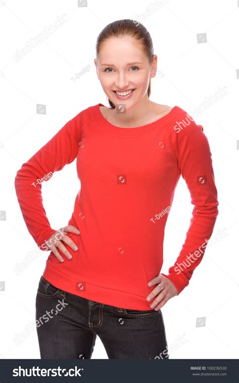 Full Isolated Portrait Beautiful Happy Woman Stock Photo 100236530