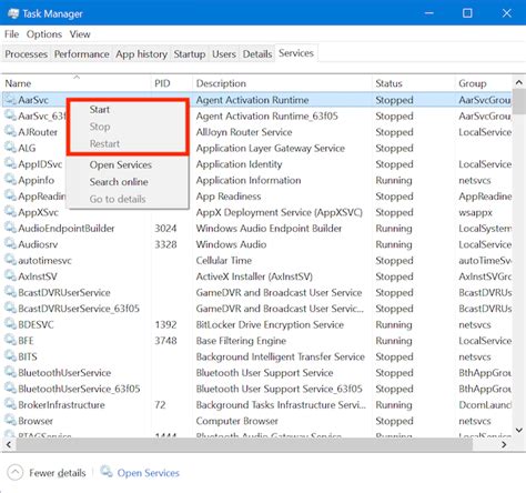 Manage Start Stop Or Restart Windows 10 Services From The Task