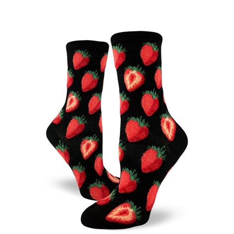 Sweet Strawberries Black Crew Socks Is The Perfect Addition To Your