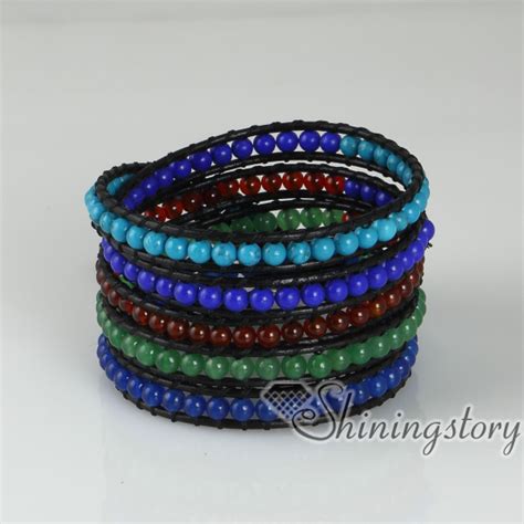 five layer beaded wrap bracelets semi precious stone jade agate ...