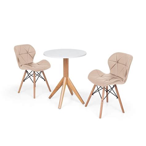 Conjunto Mesa De Jantar Mait Cm Branca E Cadeiras Nude Madeiramadeira