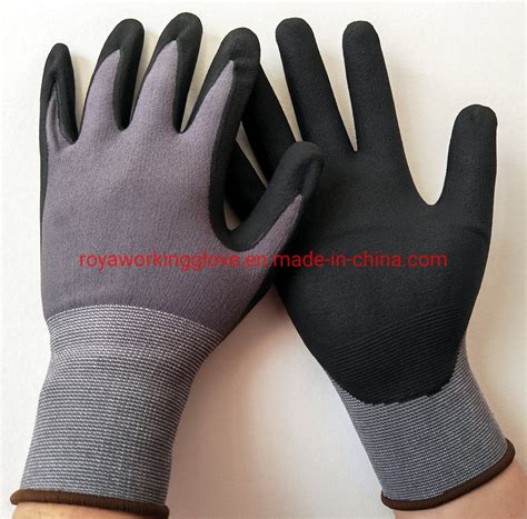 15gauge Nylon And Spandex Glove Nitrile Microfine Foam Coated Gloves