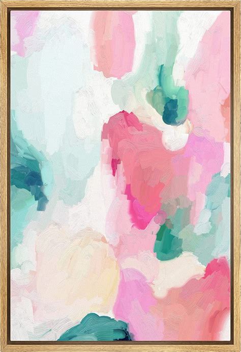 IDEA4WALL Framed Canvas Print Pastel Pink Green Yellow Paint Strokes