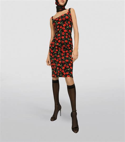 Womens Dolce Gabbana Multi Square Neck Cherry Print Dress Harrods Uk