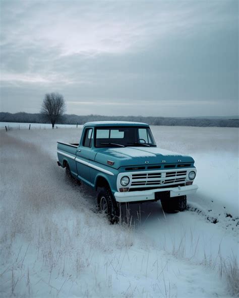 Premium AI Image | wild photo angle blue 4 wheel Car In field full of snow